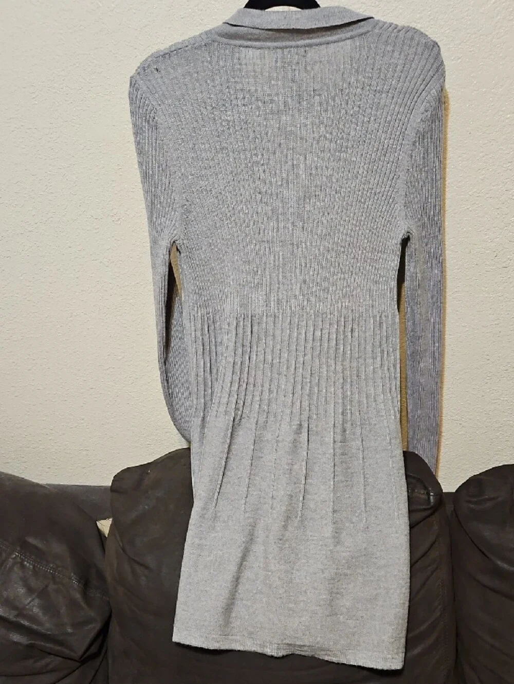 Light Gray Super Soft Extra Fine 100% Merino Wool Ribbed Button-Front Dress